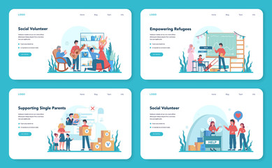 Social volunteer web banner or landing page set. Charity