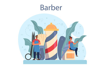Obraz na płótnie Canvas Barber concept. Idea of hair and beard care. Scissors and brush,