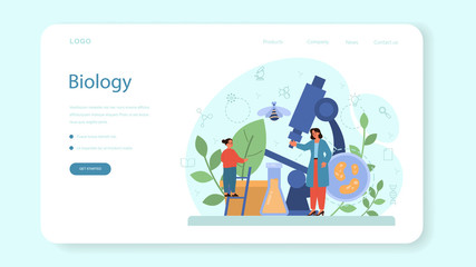 Biology school subject web banner or landing page. Scientist