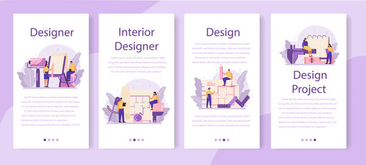 Professional interior designer mobile application banner set.