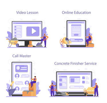 Concrete finisher builder online service or platform set.