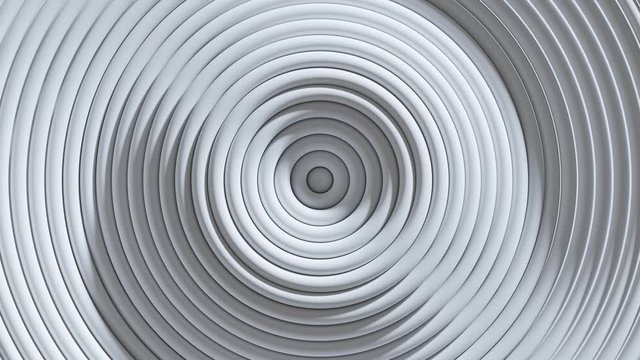 Abstract pattern of circles with the effect of displacement. Wave white clean rings animation. Loop 3d render 4K