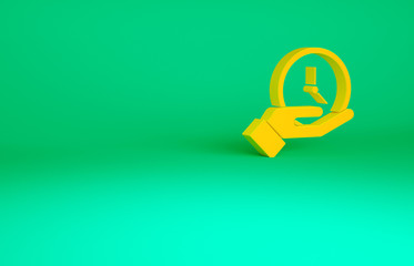 Orange Clock icon isolated on green background. Time symbol. Minimalism concept. 3d illustration 3D render.