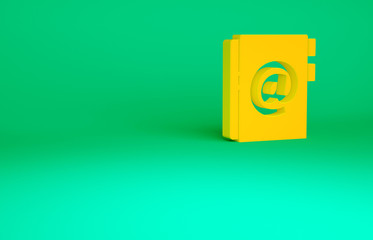 Orange Address book icon isolated on green background. Notebook, address, contact, directory, phone, telephone book icon. Minimalism concept. 3d illustration 3D render.