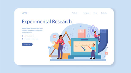 Physics school subject web banner or landing page. Scientist explore