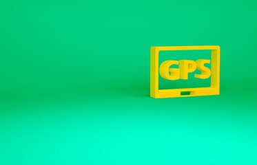 Obraz premium Orange Gps device with map icon isolated on green background. Minimalism concept. 3d illustration 3D render.