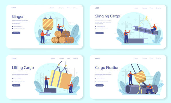 Slinger web banner or landing page set. Professional workers