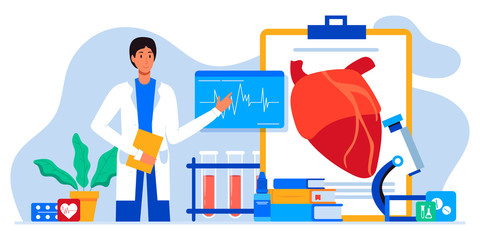 Medical examination and cardiology doctor, circulatory system checkup. Heart disease human concept. Ischemic heart disease, coronary artery disease, risk with hypertension concept for banner, web site