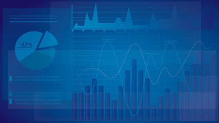 Financial abstract background, stock market graphs and charts, space for text, blue color.