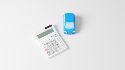 A photo-realistic CG illustration of a car toy and a calculator on a plane.