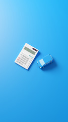 A photo-realistic CG illustration of a car toy and a calculator on a plane.