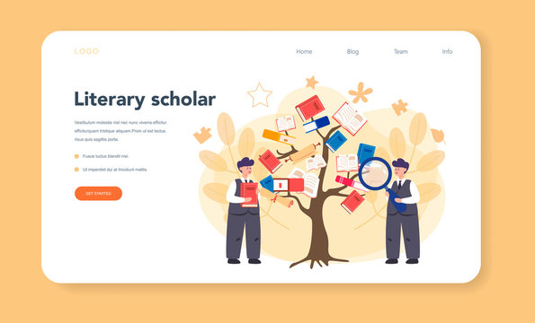 Literary scholar or critic web banner or landing page. Scientist