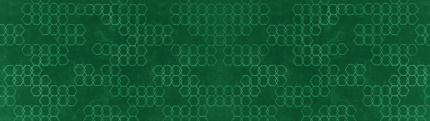 Seamless abstract colorful dark green concrete stone cement wall texture, with geometric overlapping hexagonal elements hexagon geometric pattern print tile wallpaper wide background panorama