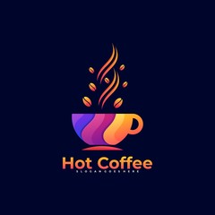 Vector Logo Illustration Hot Coffee Gradient Colorful Style.