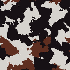Camouflage pattern in black, brown and soft blue vector illustration