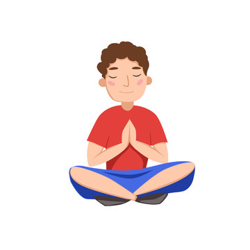A man meditates in the Lotus position. Flat vector illustration on a white isolated background. Image for sports centers and banners.