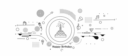 Birthday cake icon vector illustration. Text Happy birthday. Cake for birthday celebration with candles.