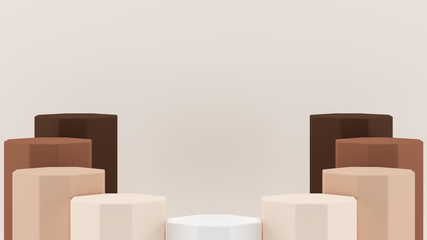 Geometry podium with earth tone concept for product presentation display. 3D illustration