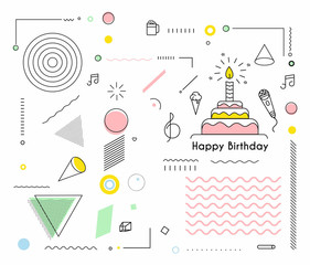 Birthday cake icon vector illustration. Text Happy birthday. Cake for birthday celebration with candles.