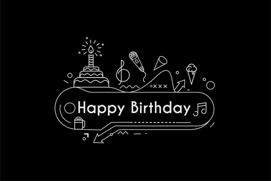 Birthday cake icon vector illustration. Text Happy birthday. Cake for birthday celebration with candles.