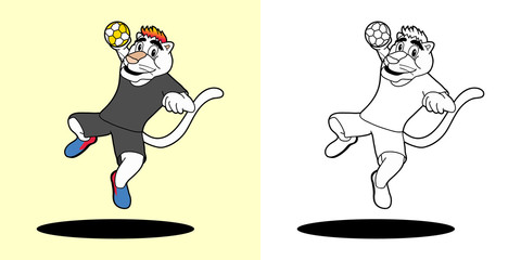 Coloring book cartoon illustration soccer player white lion