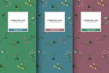 Chocolate bar packaging set. Trendy luxury product branding template with label pattern for packaging.