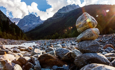 Panorama with mountains and stones