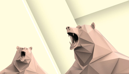 Animal Bear low poly Yellow geometric triangle  Creative Ideas concept on Yellow background - 3d rendering