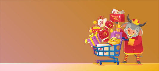 Chinese New Year 2021. New years background. Greeting cards. Banner for Chinese new year. Year of the ox. Space for text or letters. Buy and sell products. Gift voucher. New Year's time concept.