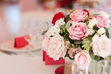 Flower arrangement close - up in a restaurant