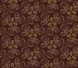 Fototapeta na wymiar Floral vector ornament. Seamless abstract classic background with golden lives. Pattern with repeating floral elements. Ornament for fabric, wallpaper and packaging