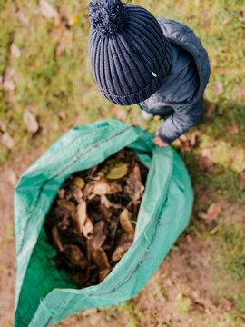 Kind hilft bei Gartenarbeit im Herbst