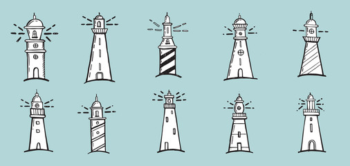 Lighthouse vector illustration hand drawn style.