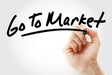 Go To Market text with marker, business concept background