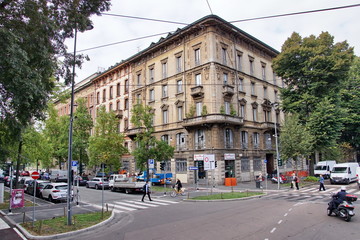 Fototapeta na wymiar street view in Milan, Italy. Milan is the second most populous in Italy and the main industrial and financial center.