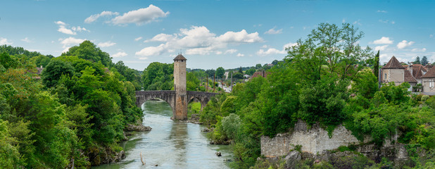 medieval bridge over river Gave de Pau in Orthez - France