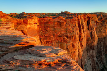 Grand canyon, Glen Canyon, Arizona. Red rock canyon road panoramic landscape. Mountain road in red rock canyon desert panorama