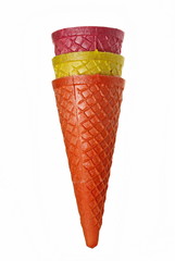 Empty colorful ice cream cones stack isolated on white background with clipping path