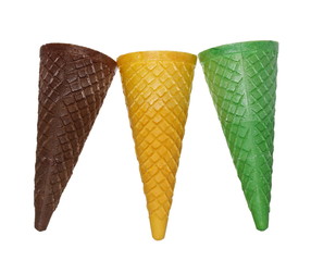 Empty colorful ice cream cones isolated on white background with clipping path