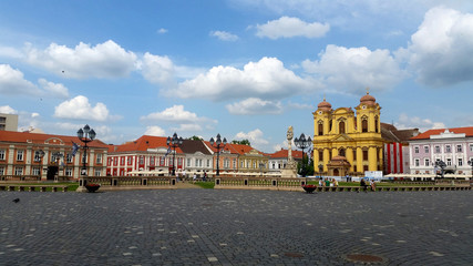Fototapeta na wymiar Union square (Unirii Square) is the main square of Timisoara, Romania