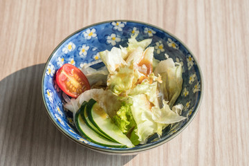 Japanese Salad On Blue Bowl.