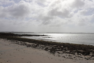 Vue de l'océan atlantique, ville de Larmor-Plage, département du Morbihan, région Bretagne, France