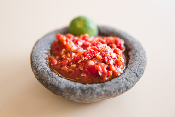 Sambal Ulek Terasi Served On Stone.