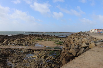 Obraz premium Vue de l'océan atlantique, ville de Larmor-Plage, département du Morbihan, région Bretagne, France