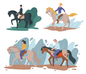 Horse riding sports, equine hobby of people vector