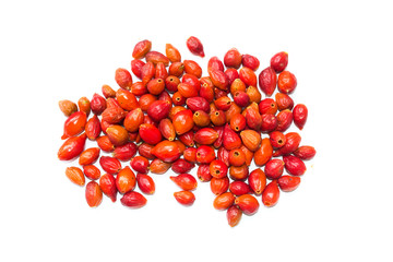 Fresh rosehip berries on white background. Top view.