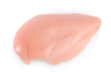 Fresh chicken fillet isolated on white background with clipping path and full depth of field. Top view. Flat lay