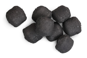 bbq charcoal briquette isolated on white background with clipping path and full depth of field. Top...