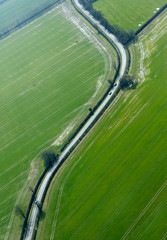 Aerial view of lanes meandering through the farmland of Cambridgeshire