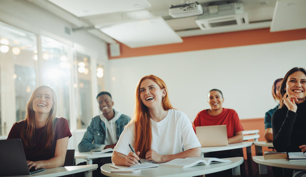 Students laughing during the lecture